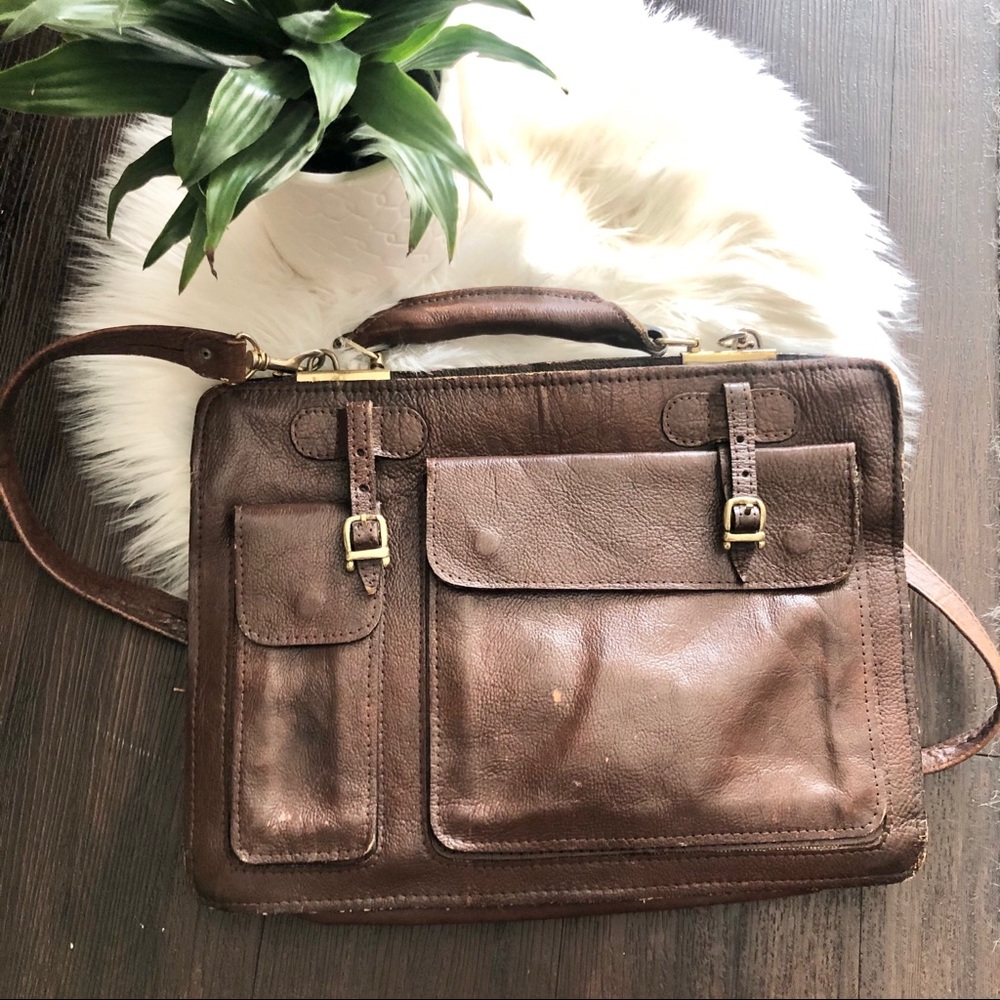 Vintage leather multiple pocket briefcases - Picture 1 of 7